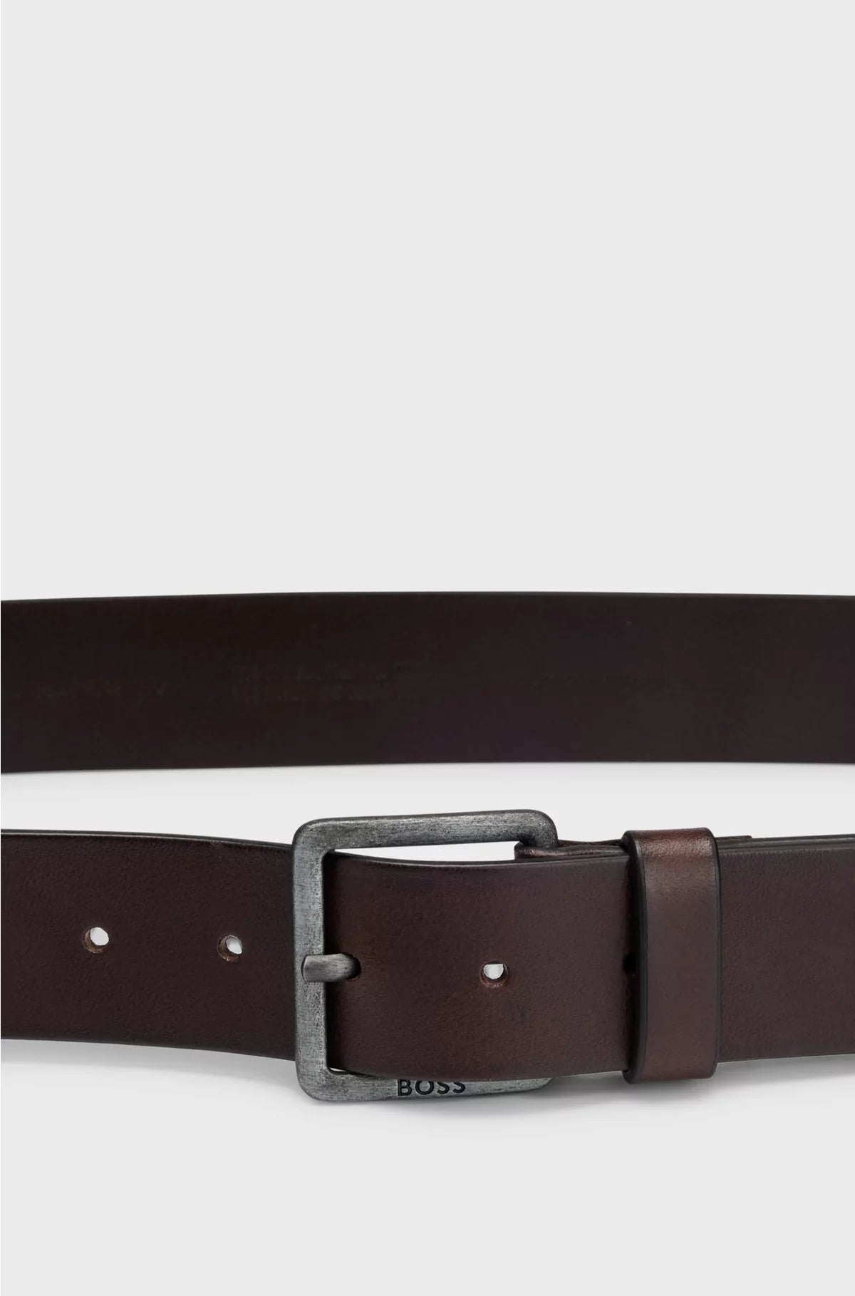 LEATHER BELT WITH LOGO AND DARK RUTHENIUM HARDWARE
