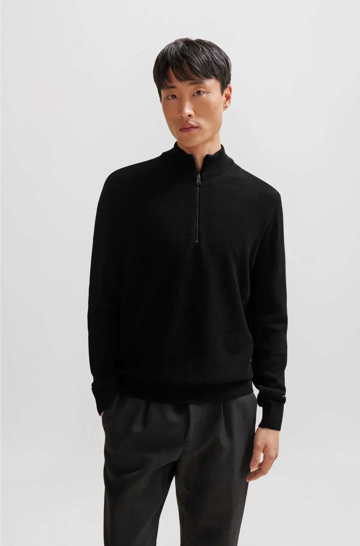QUARTER-ZIP COTTON SWEATER WITH KNITTED STRUCTURE