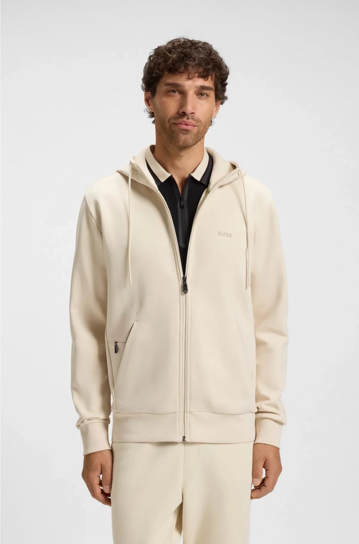 FELPA CON CAPPUCCIO E ZIP IN COTONE ELASTICIZZATO CON STAMPA LOGO