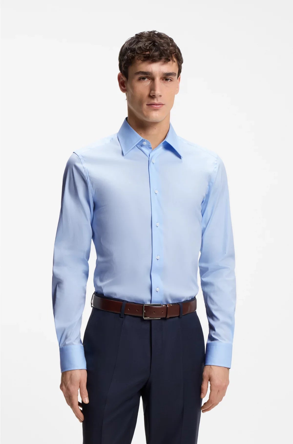 SLIM-FIT SHIRT IN COTTON-BLEND STRETCH POPLIN