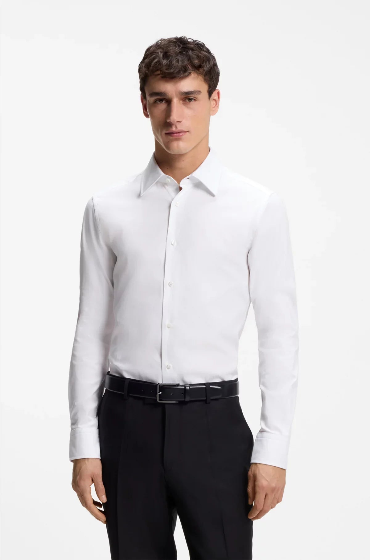SLIM-FIT SHIRT IN STRUCTURED ITALIAN STRETCH COTTON