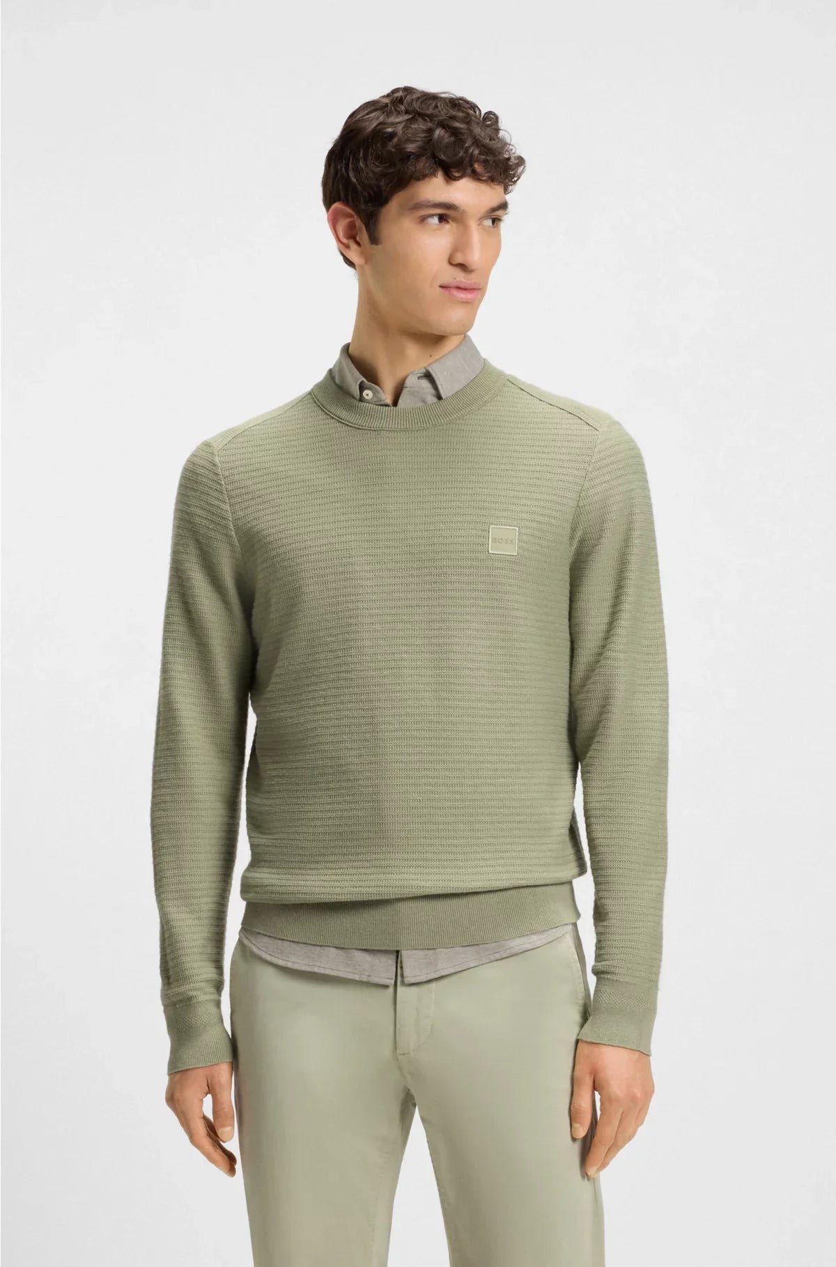MAGLIONE STRUTTURATO IN COTONE E CASHMERE CON PATCH LOGO