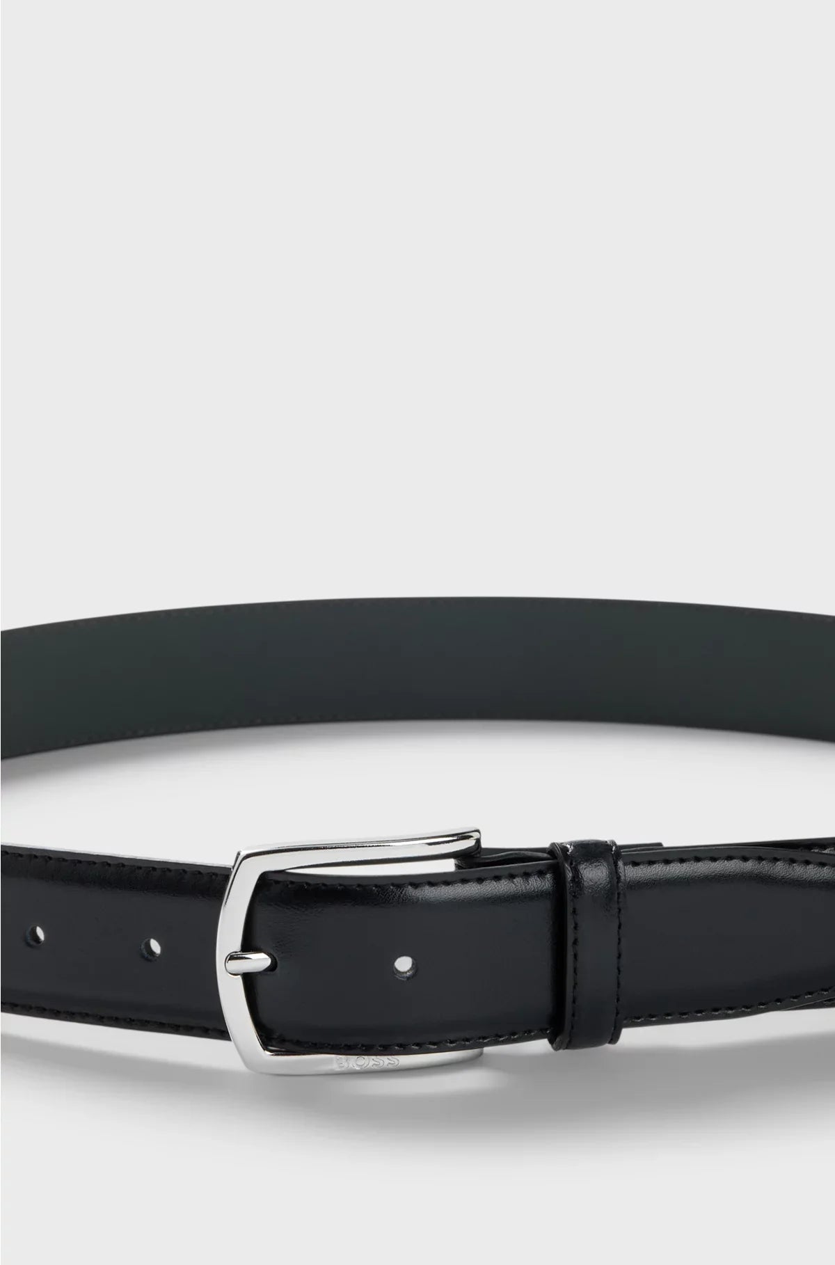 ITALIAN-LEATHER BELT WITH POLISHED LOGO BUCKLE