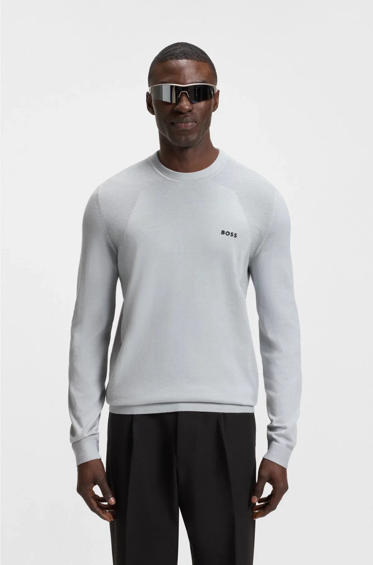MAGLIONE IN MISTO COTONE CON BODY-MAPPING E LOGO A CONTRASTO