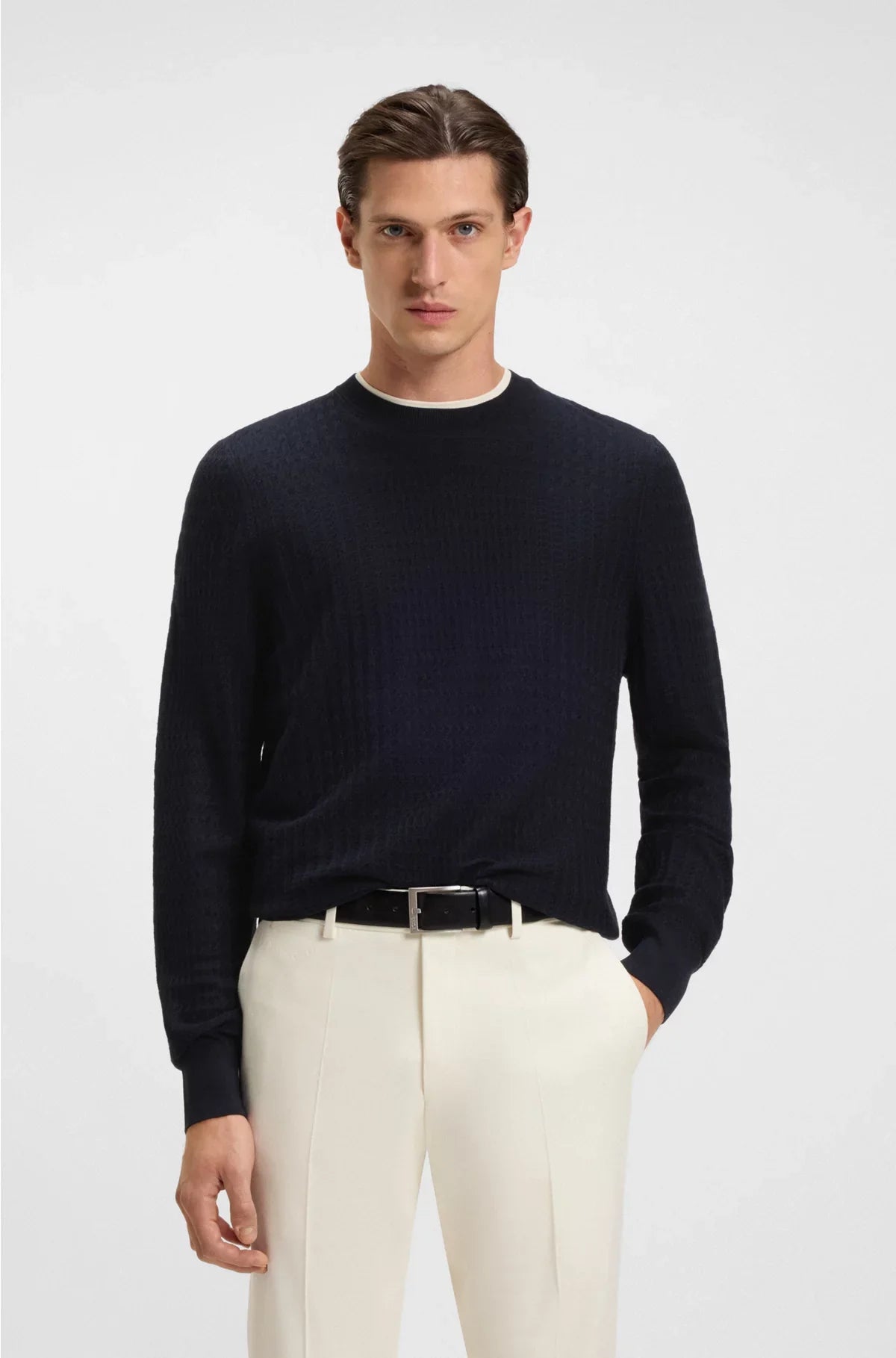SILK SWEATER WITH PRINCE OF WALES CHECK STRUCTURE