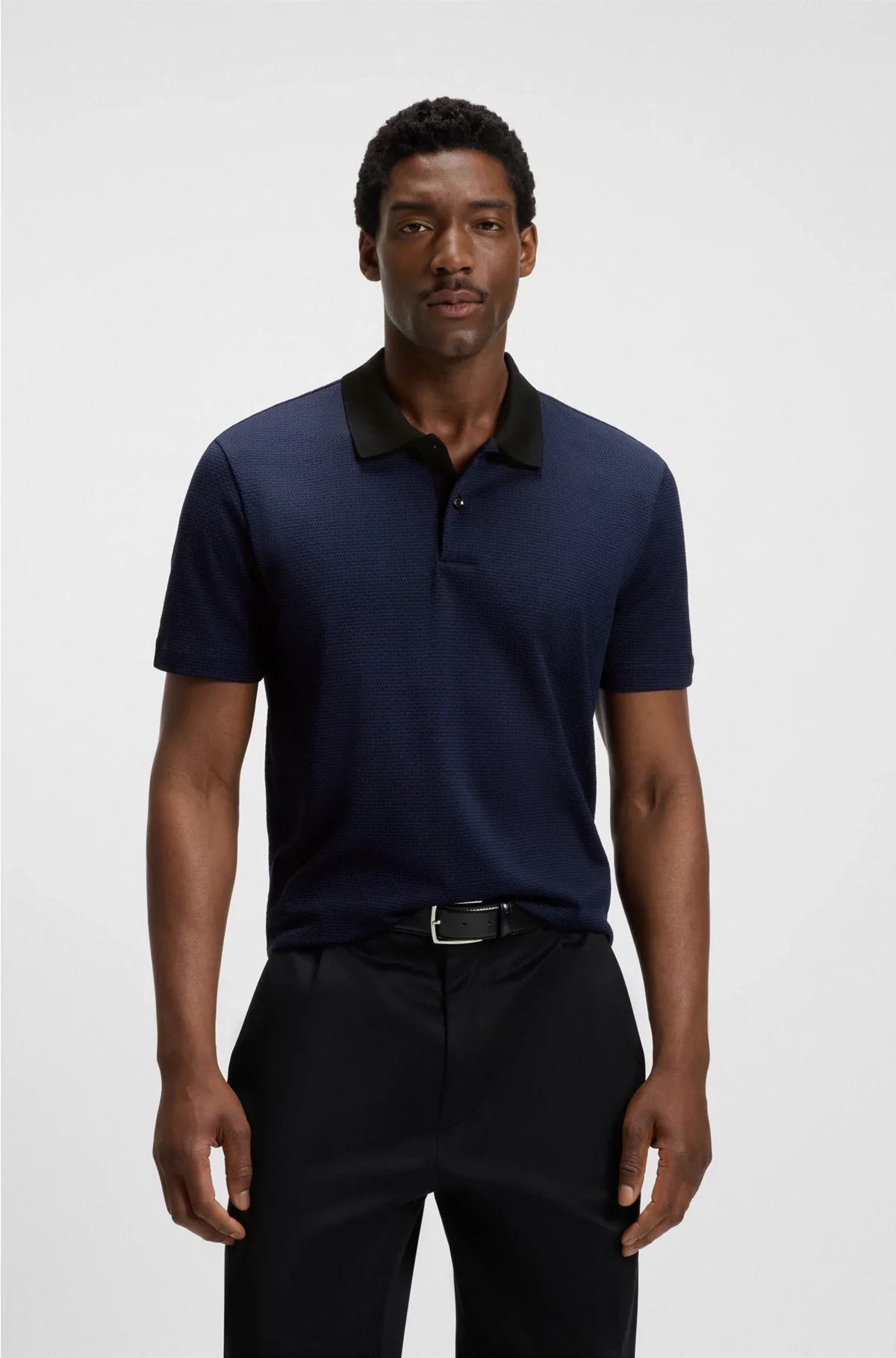 MERCERISED-COTTON POLO SHIRT WITH GEOMETRIC JACQUARD