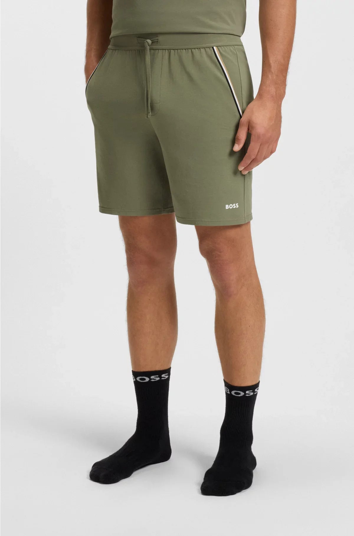 PANTALONCINI PIGIAMA IN COTONE STRETCH CON NASTRO MOTIVO RIGHE ICONICHE