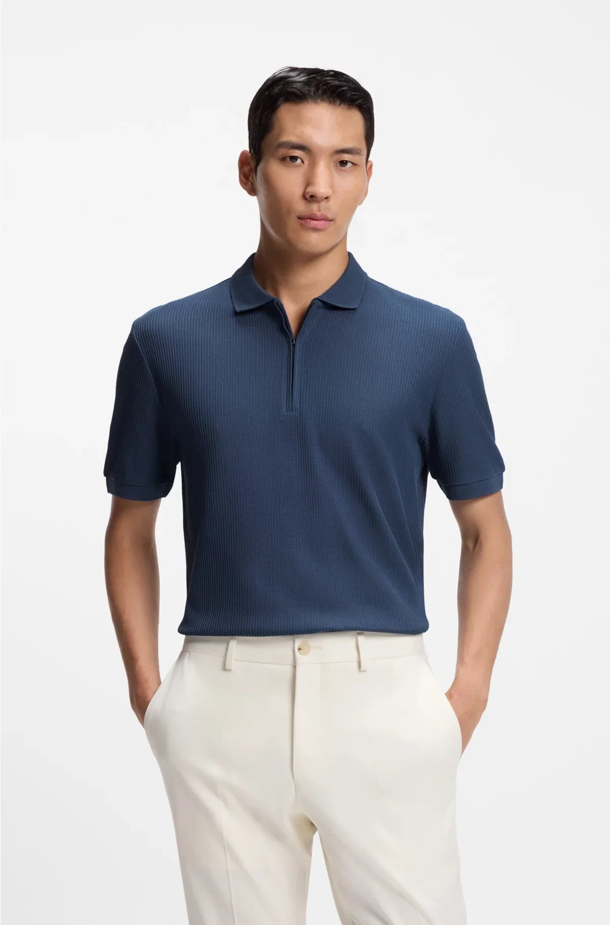 STRUCTURED-COTTON POLO SHIRT WITH ZIP PLACKET
