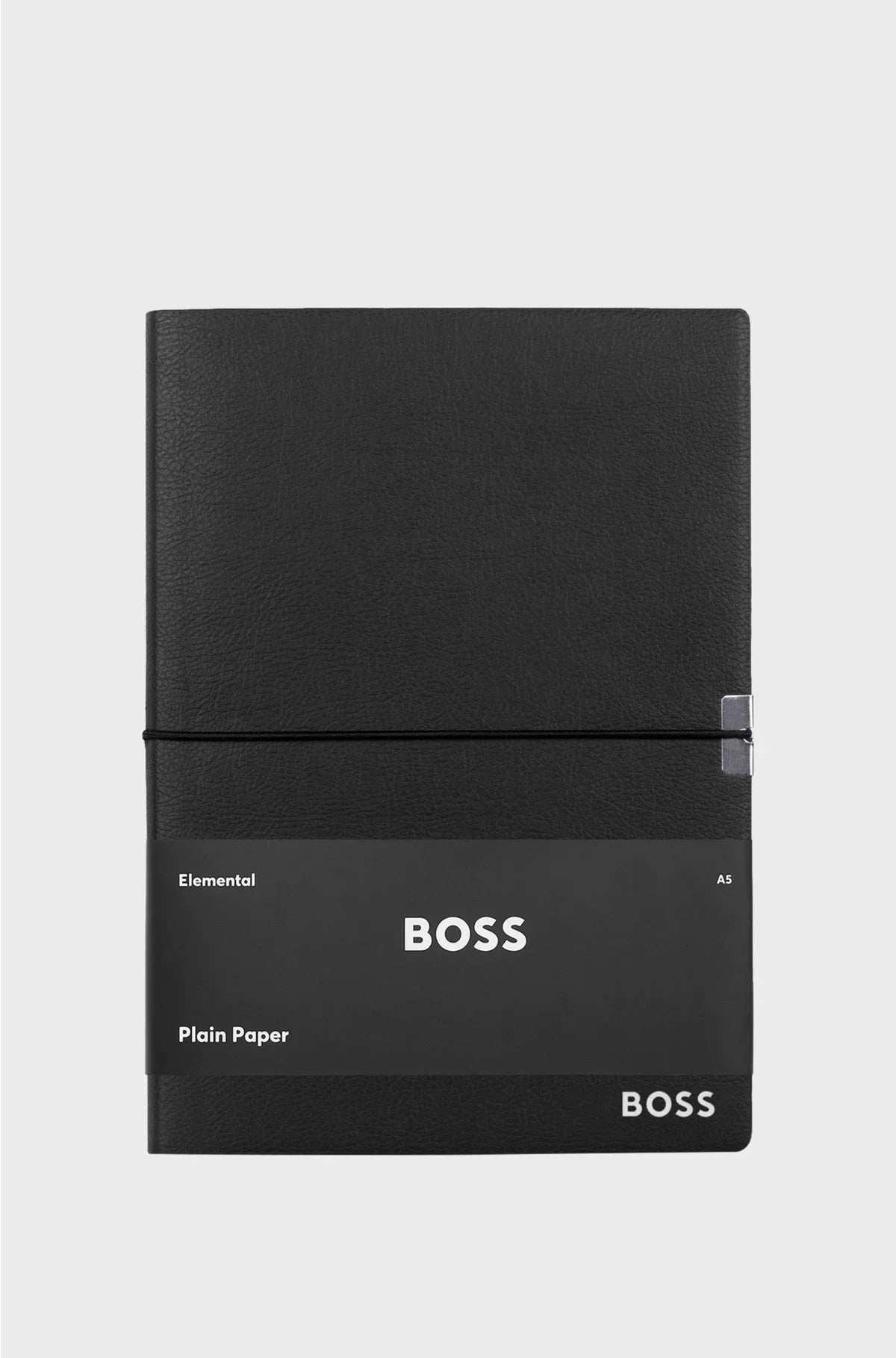 A5 NOTEBOOK IN BLACK FAUX LEATHER WITH ELASTICATED BAND