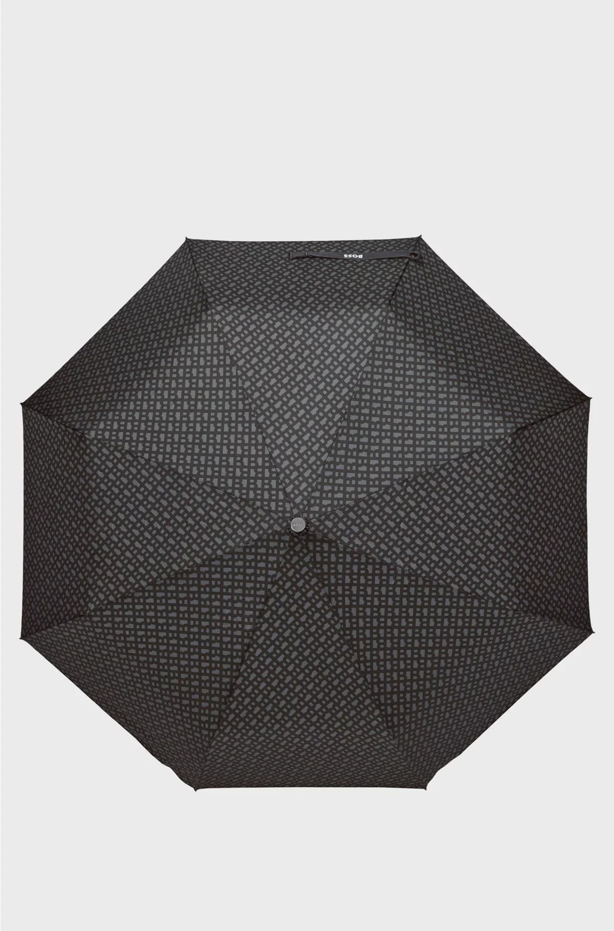 DARK-GREY MONOGRAM-PATTERN UMBRELLA WITH LOGO STRAP