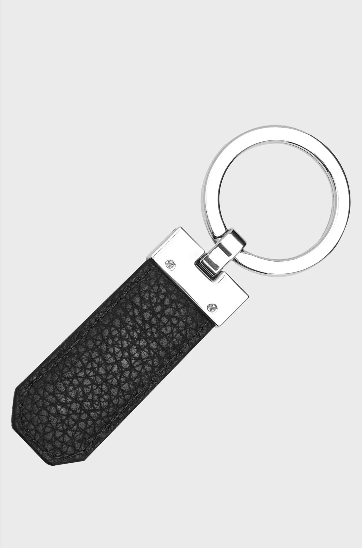 GIFT-BOXED KEY RING IN GRAINED LEATHER WITH LOGOS