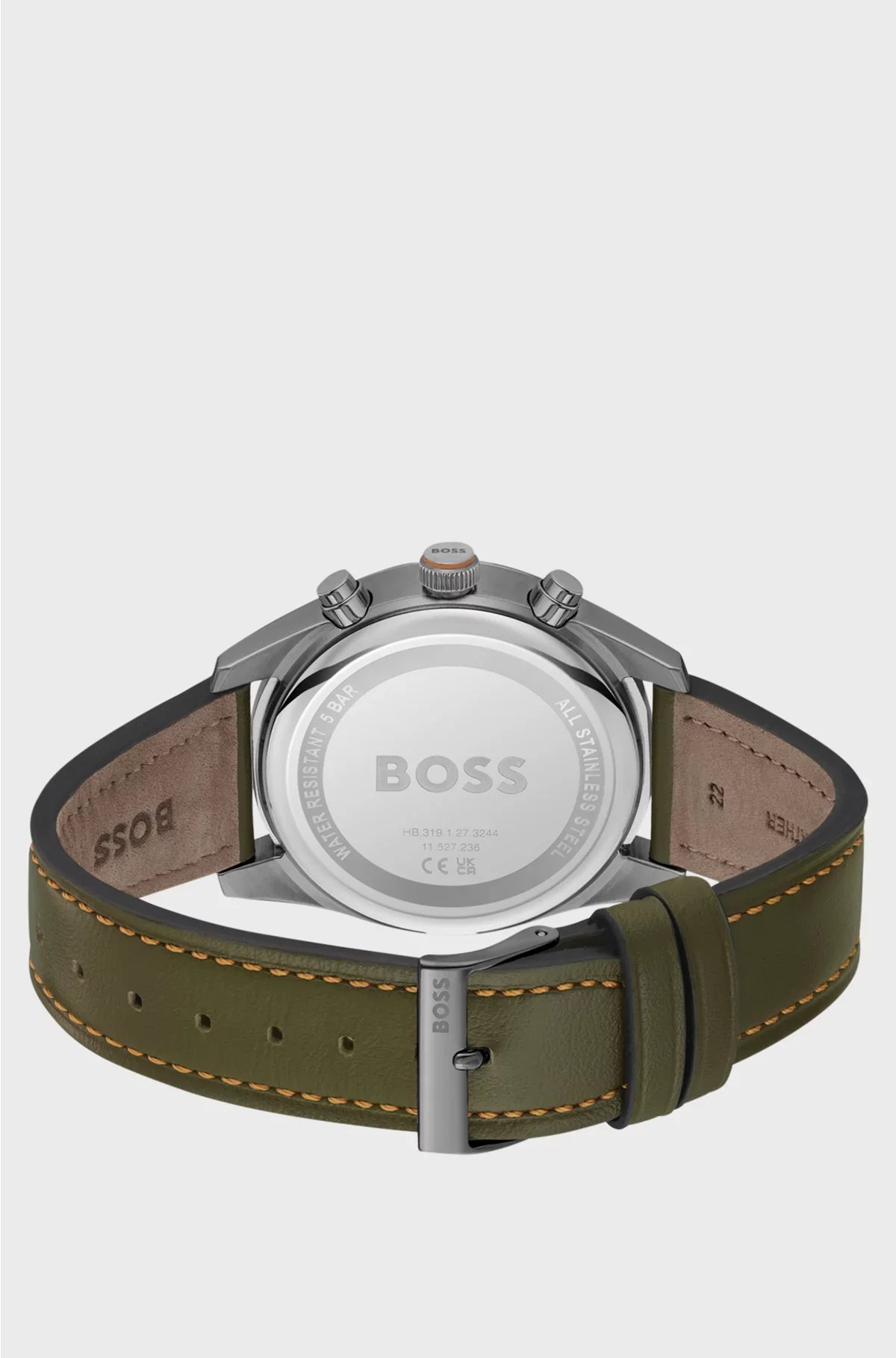 OROLOGIO CRONOGRAFO CON QUADRANTE NERO E CINTURINO IN PELLE VERDE
