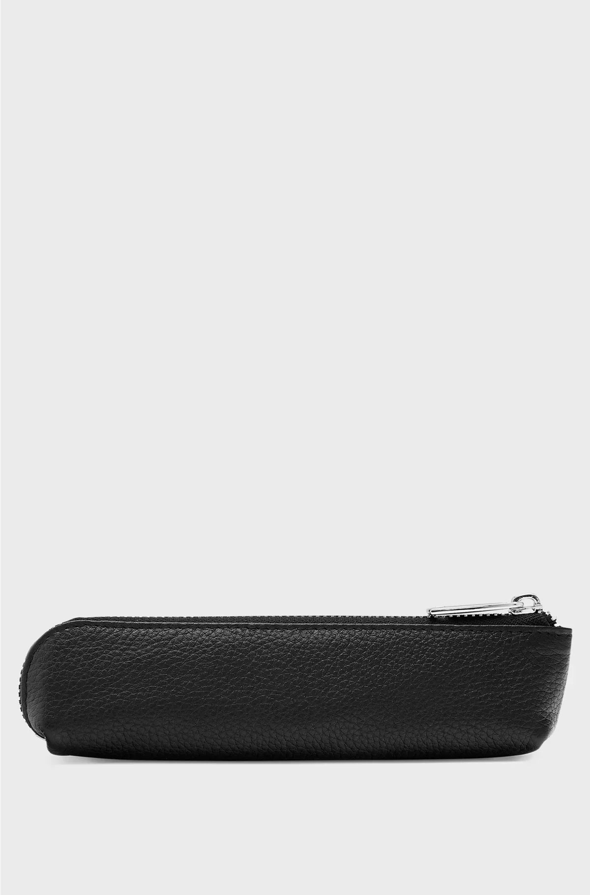 GRAINED-LEATHER PEN CASE IN BLACK WITH LOGO LETTERING