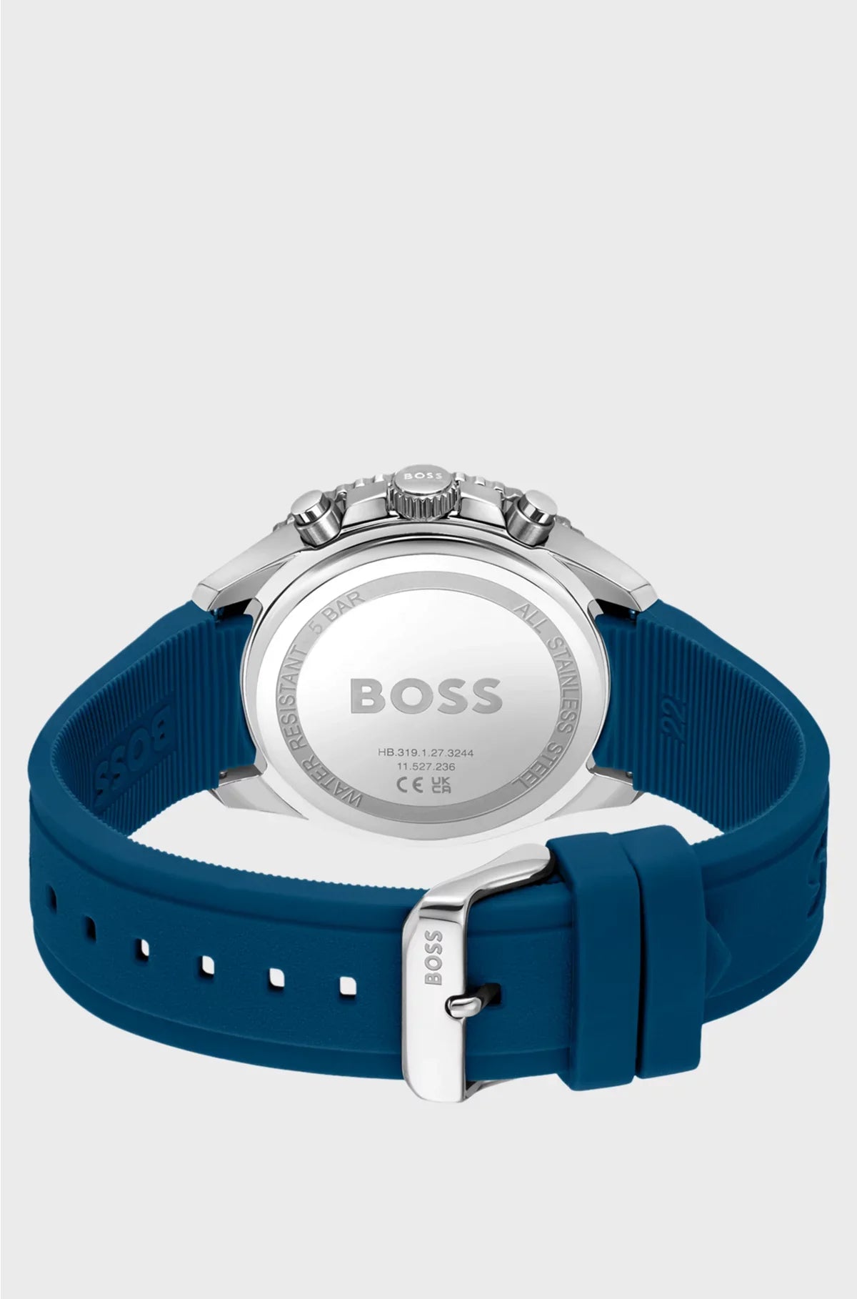 OROLOGIO CRONOGRAFO CON QUADRANTE NERO E CINTURINO IN SILICONE BLU
