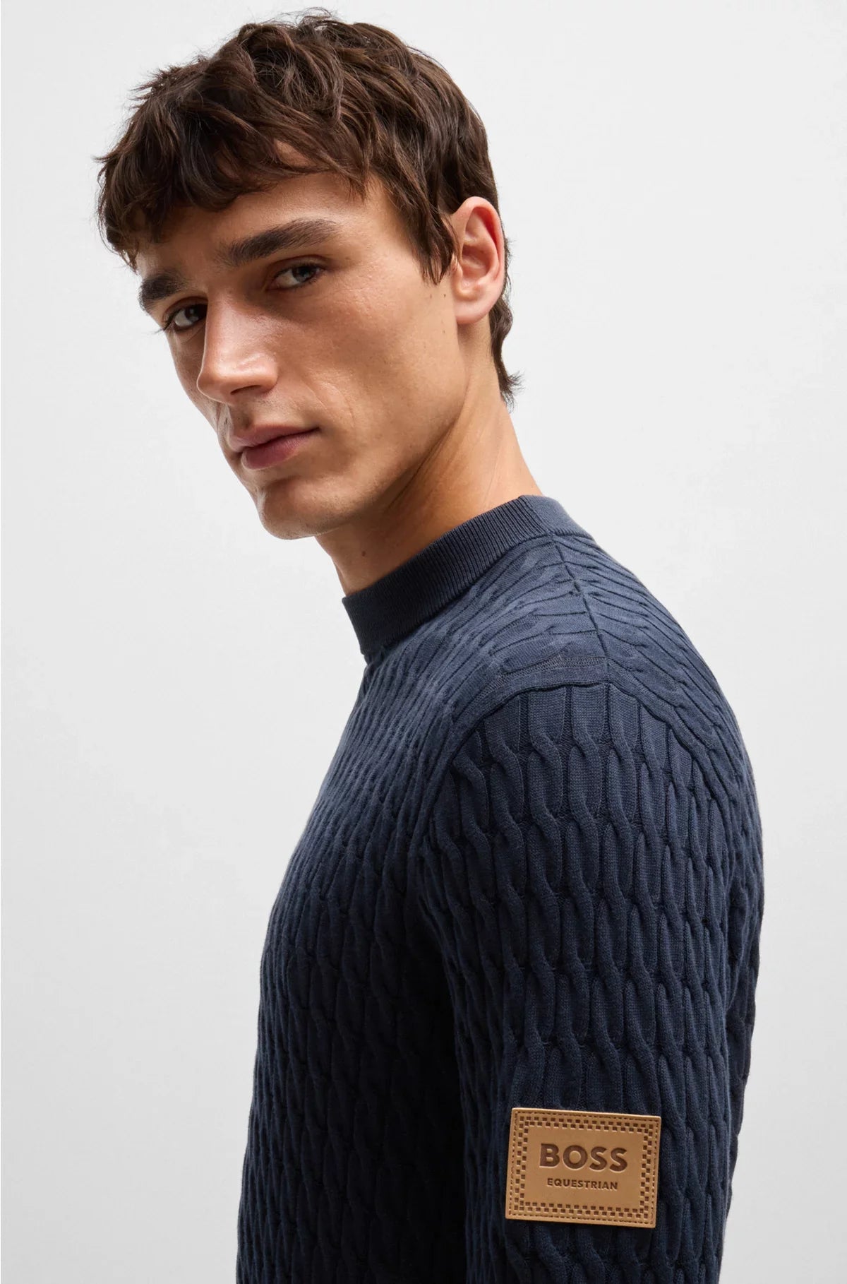 EQUESTRIAN COTTON SWEATER WITH CABLE STRUCTURE
