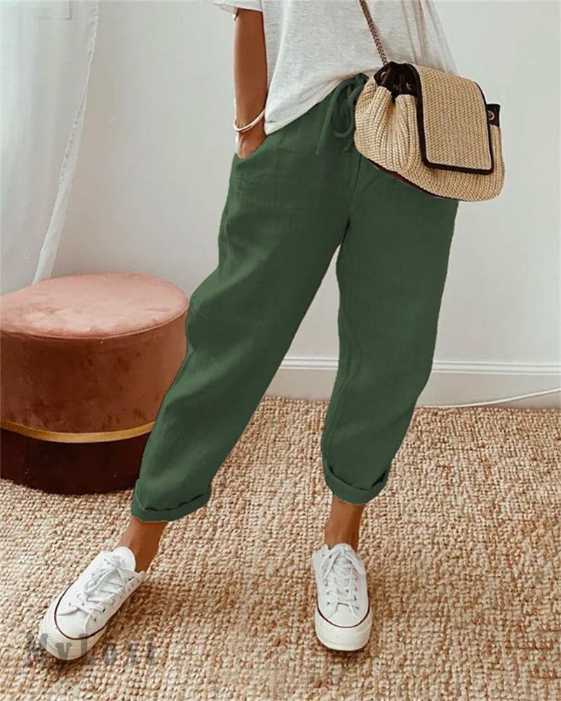 👖🌞Casual Cotton and Linen Pants for Women – Breathable, High-Waisted & Ankle-Length Elegance🤍