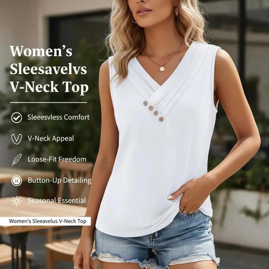 💐2026 Women’s Button Down V Neck Loose Fit Tank Top