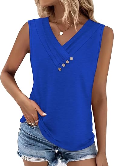 💐2026 Women’s Button Down V Neck Loose Fit Tank Top