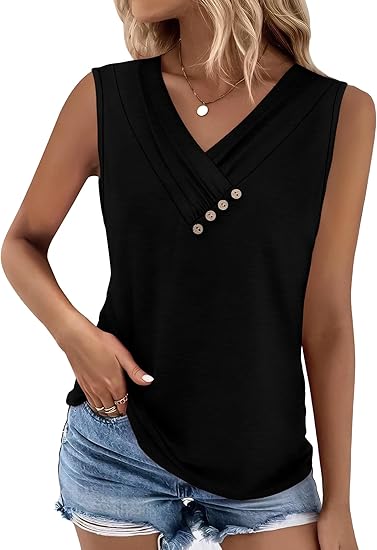💐2026 Women’s Button Down V Neck Loose Fit Tank Top
