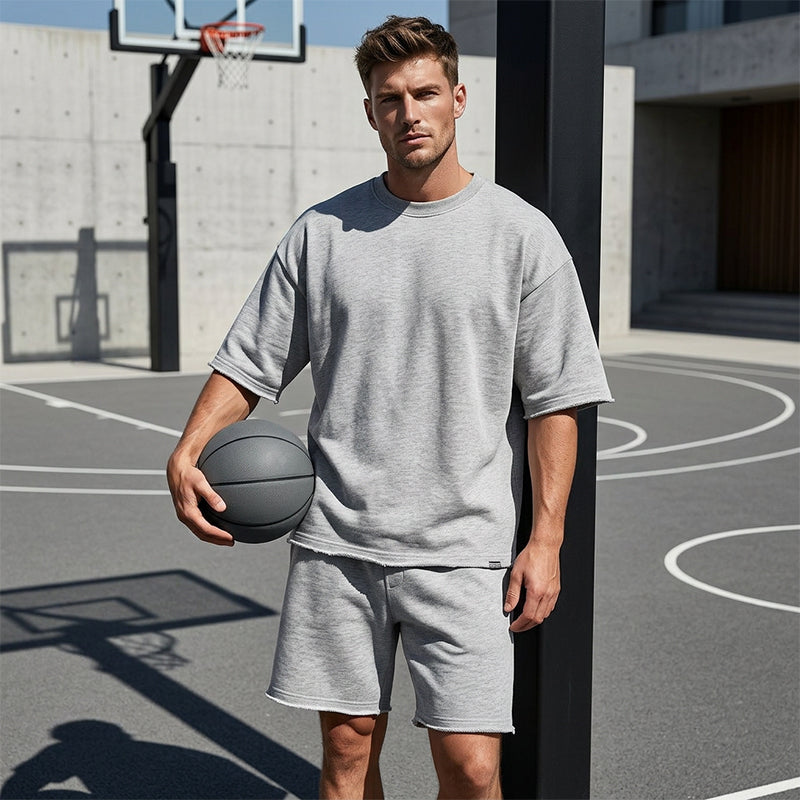 Men's Casual Solid Color Two-Piece Shorts Set