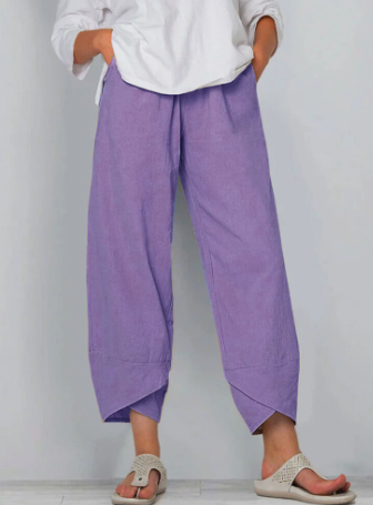 👖Pantaloni vintage asimmetrici con elastico in vita e tasche – Design unico, vestibilità comoda e stile funzionale🌸