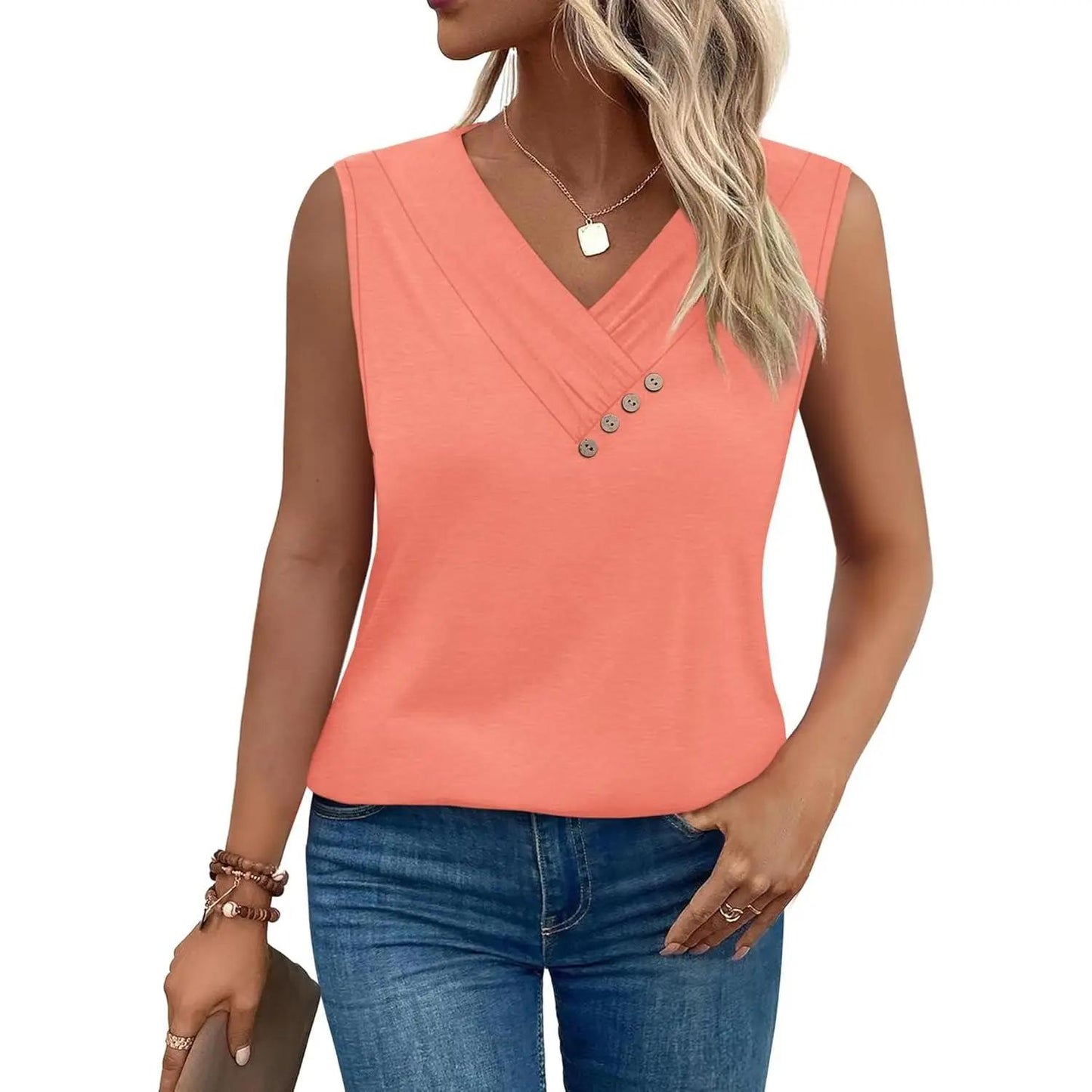 💐2026 Women’s Button Down V Neck Loose Fit Tank Top