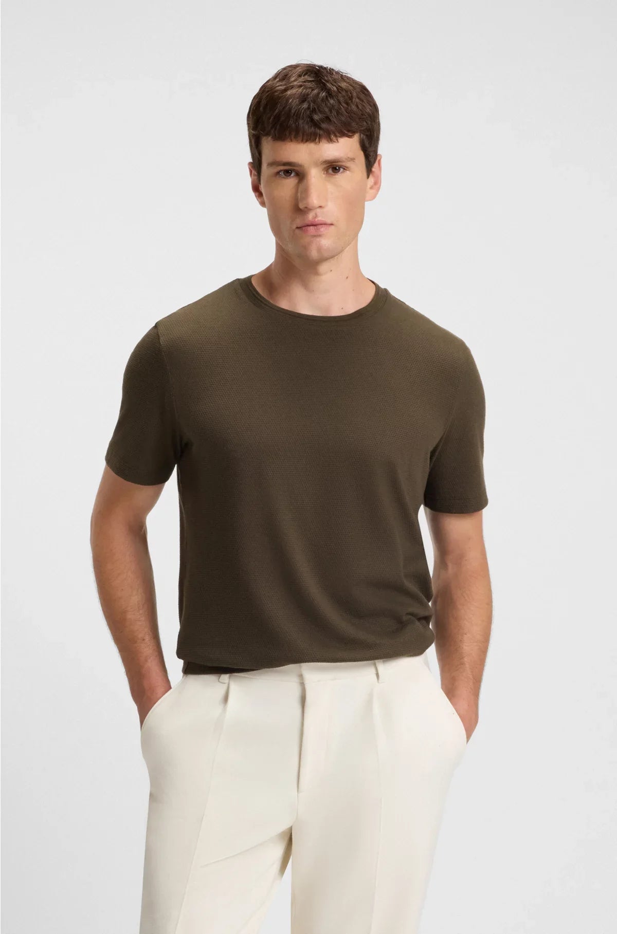 T-SHIRT IN MISTO COTONE CON LAVORAZIONE BUBBLE JACQUARD
