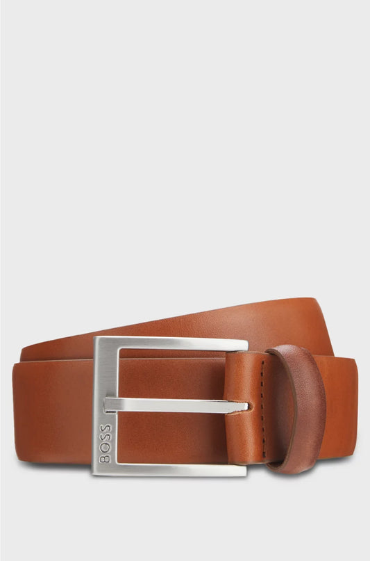ITALIAN-LEATHER BELT WITH SILVER-TONED BUCKLE
