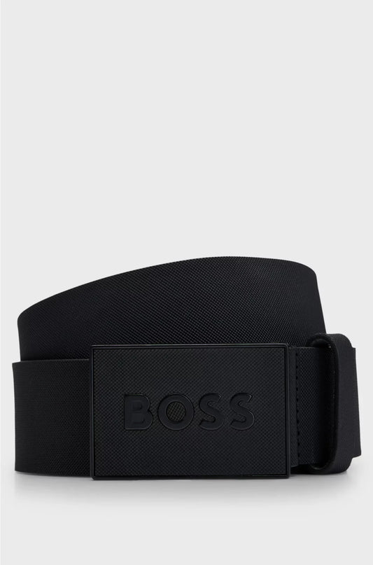 EMBOSSED BELT IN ITALIAN LEATHER WITH PLAQUE BUCKLE