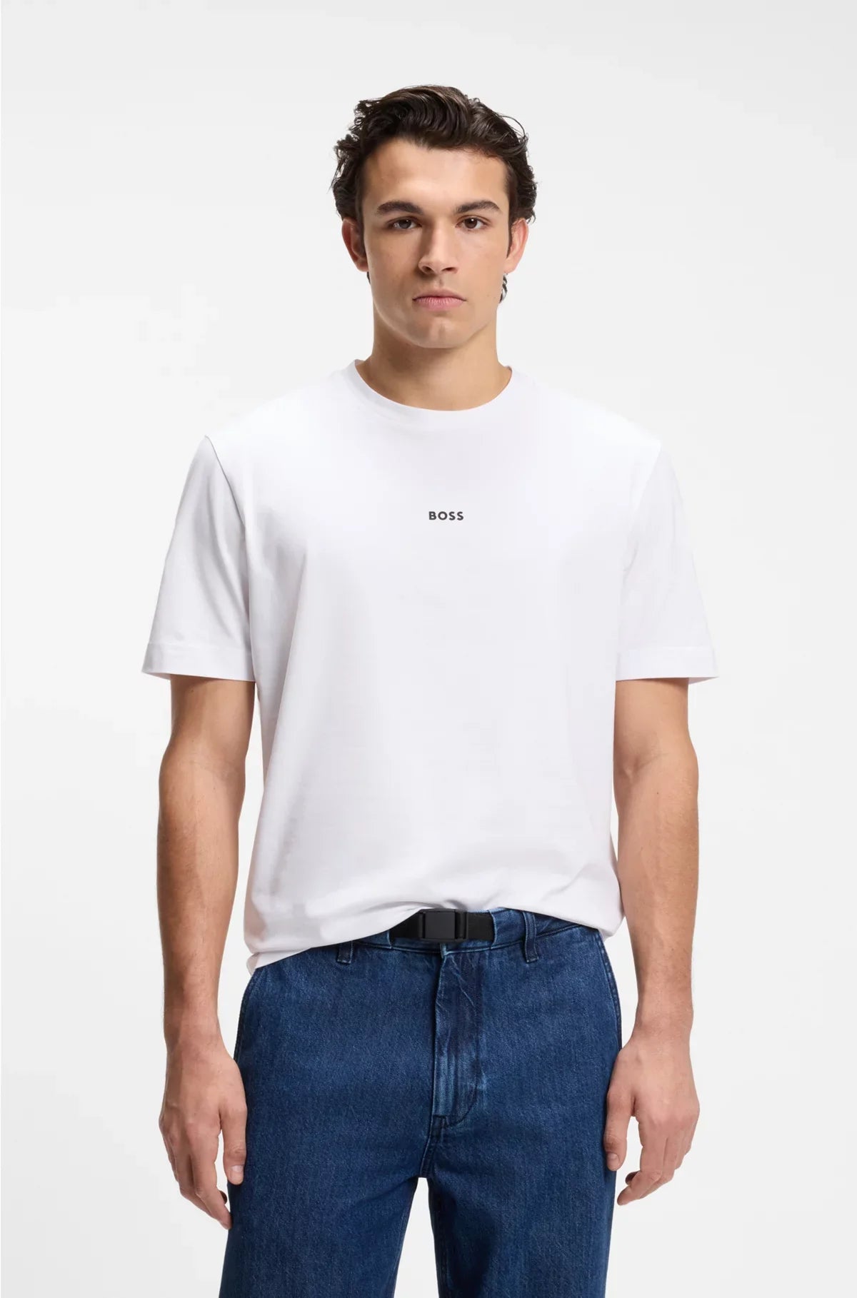 STRETCH-COTTON T-SHIRT WITH LOGO PRINT