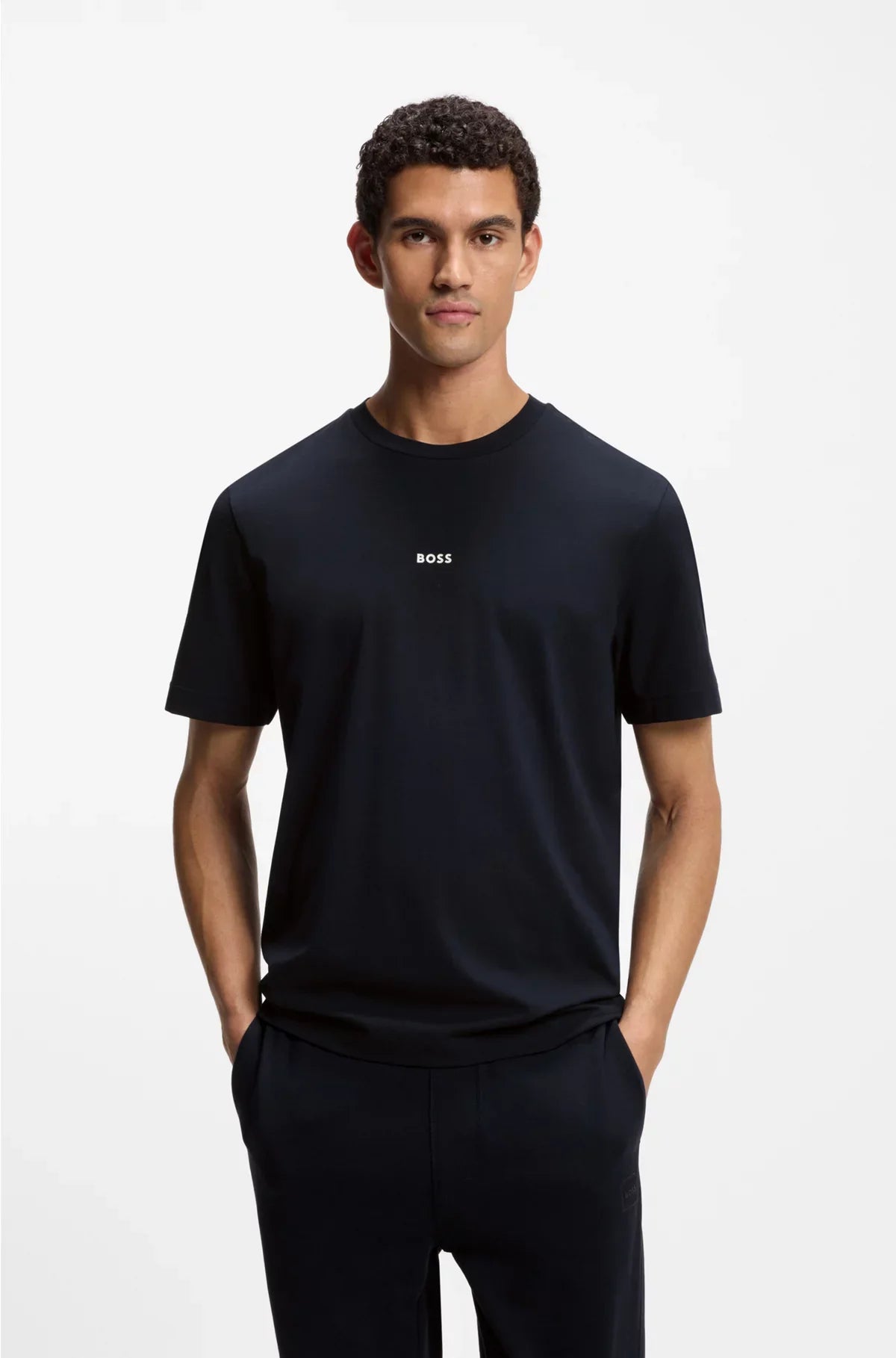 STRETCH-COTTON T-SHIRT WITH LOGO PRINT
