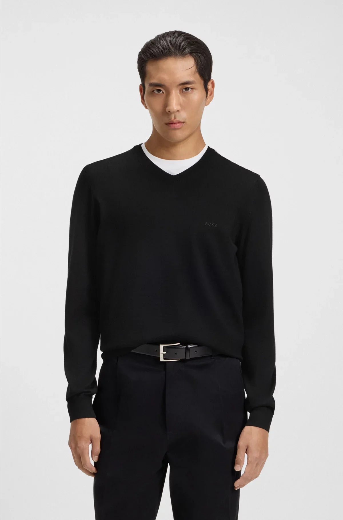 V-NECK SWEATER IN VIRGIN WOOL WITH EMBROIDERED LOGO