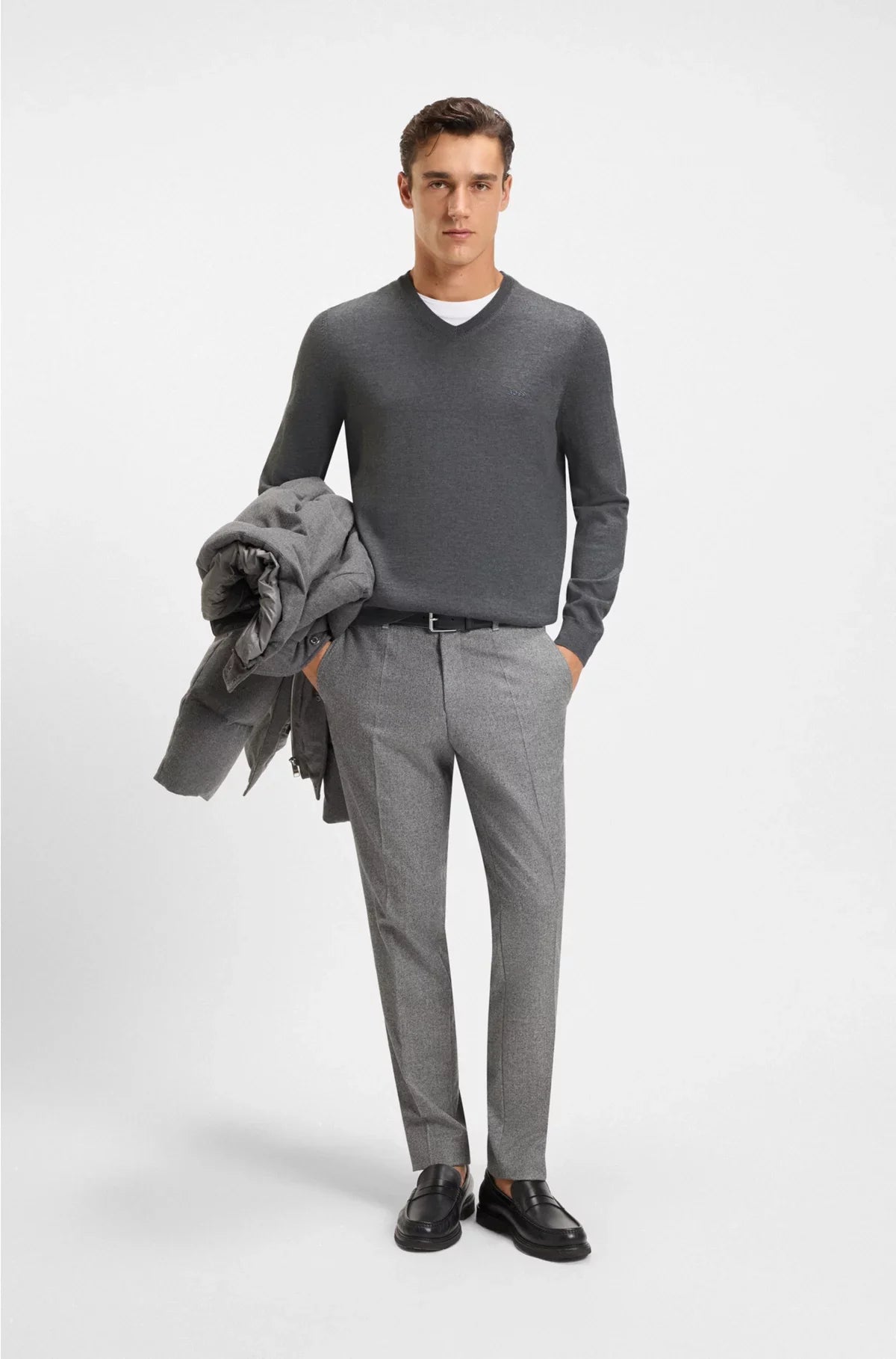 V-NECK SWEATER IN VIRGIN WOOL WITH EMBROIDERED LOGO