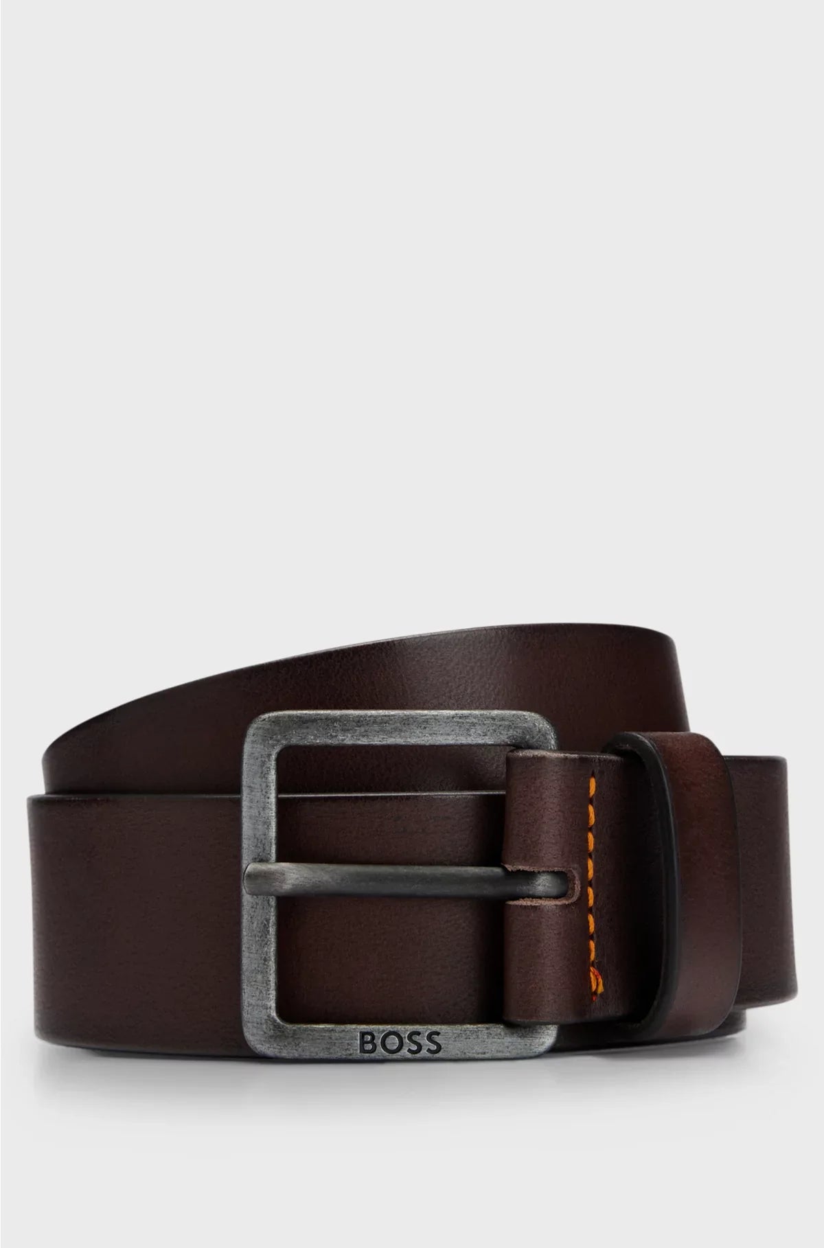LEATHER BELT WITH LOGO AND DARK RUTHENIUM HARDWARE