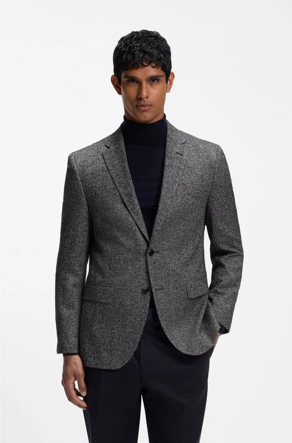 REGULAR-FIT JACKET IN A HERRINGBONE WOOL BLEND