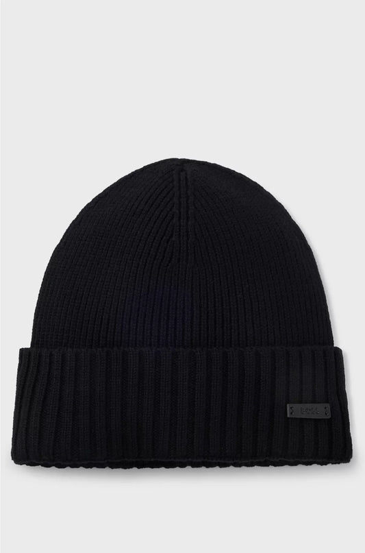 BEANIE HAT IN VIRGIN WOOL WITH LOGO PLAQUE