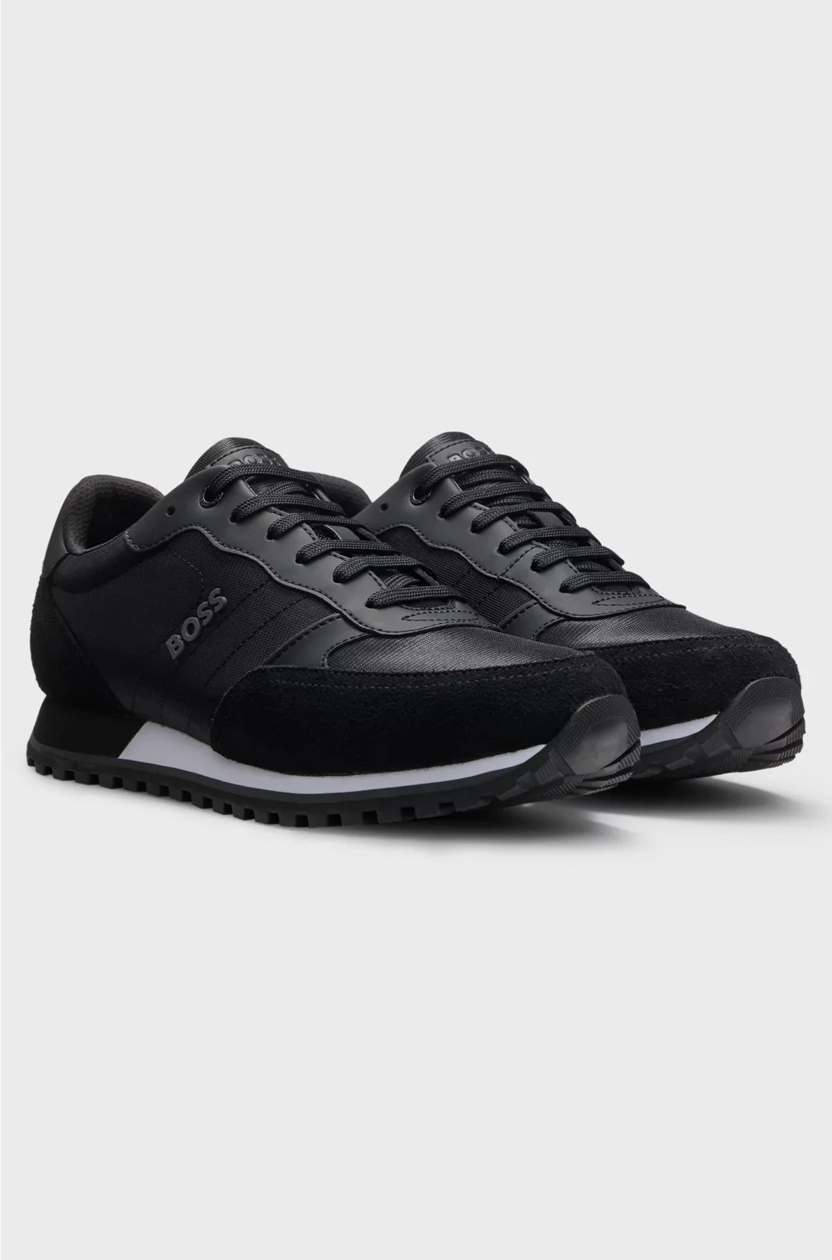RUNNING-INSPIRED TRAINERS WITH FAUX-LEATHER TRIMS