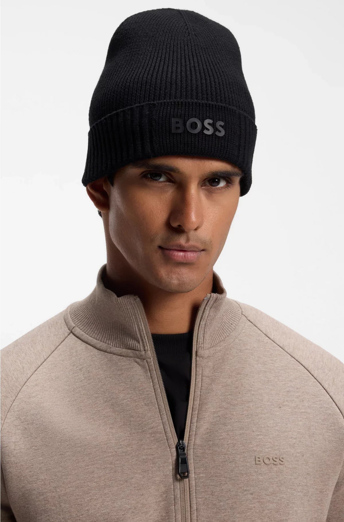LOGO-DETAIL BEANIE HAT IN COTTON AND VIRGIN WOOL