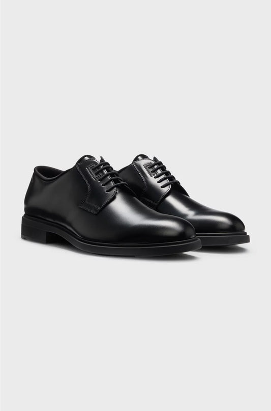 ITALIAN-MADE LEATHER DERBY SHOES WITH PIPED TRIMS