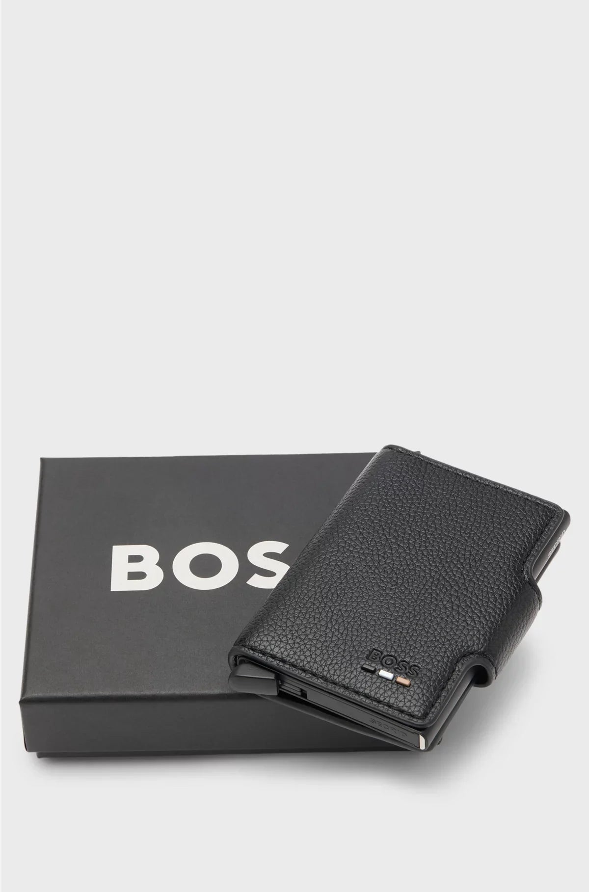 GRAINED FAUX-LEATHER CARD HOLDER WITH ALUMINIUM CASE