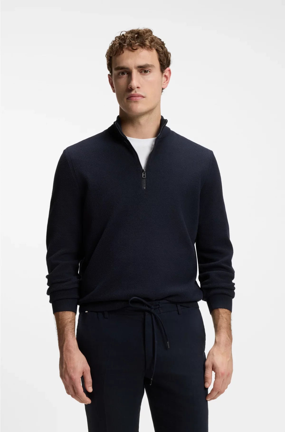 QUARTER-ZIP COTTON SWEATER WITH KNITTED STRUCTURE