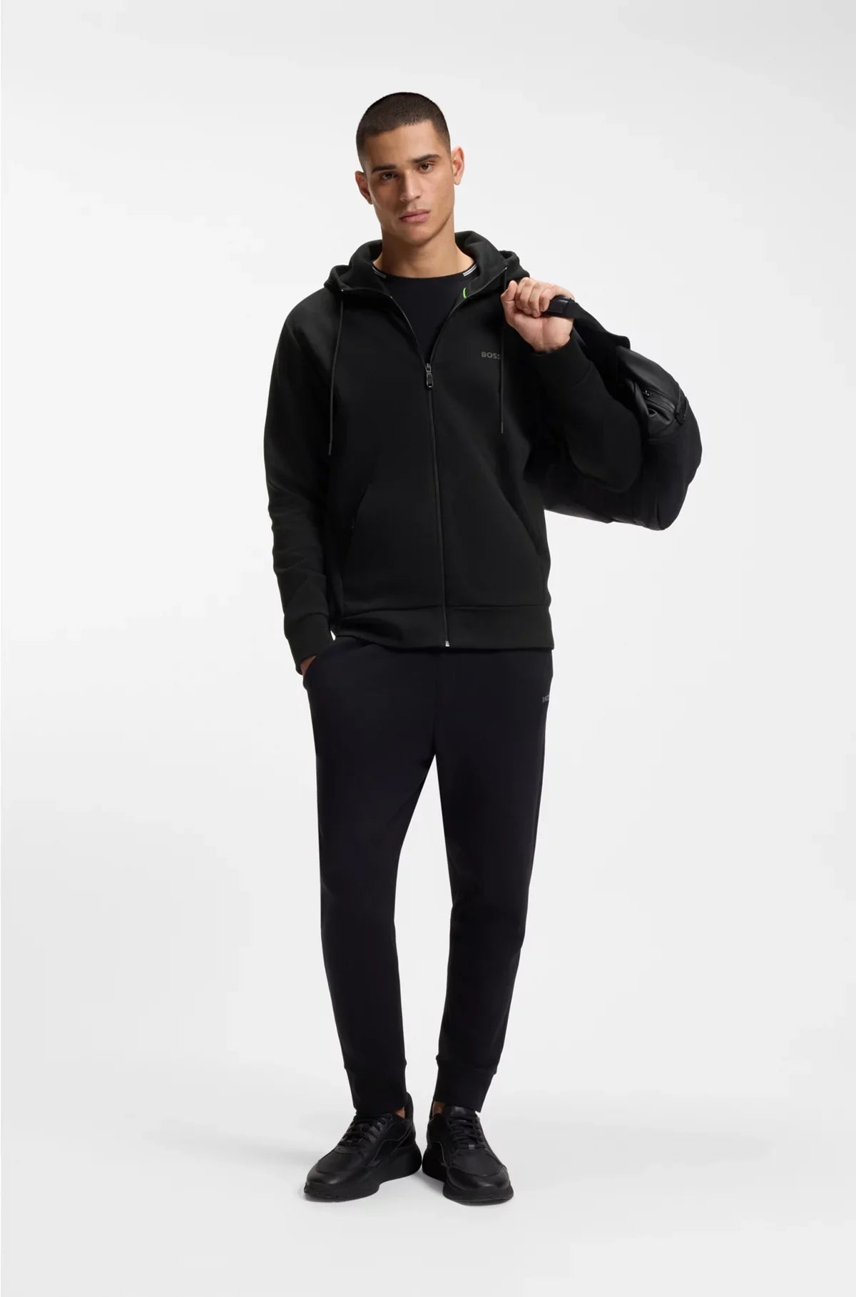 FELPA CON CAPPUCCIO E ZIP IN COTONE ELASTICIZZATO CON STAMPA LOGO