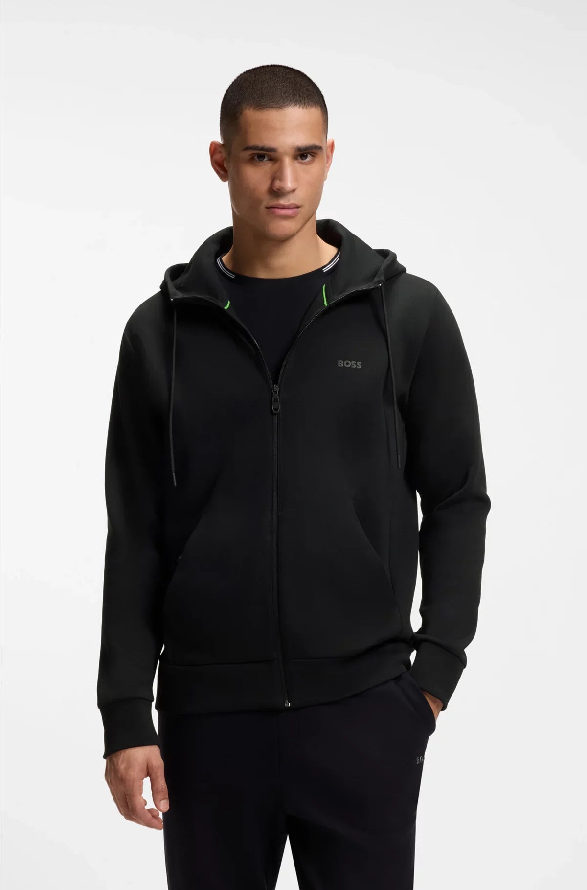 FELPA CON CAPPUCCIO E ZIP IN COTONE ELASTICIZZATO CON STAMPA LOGO