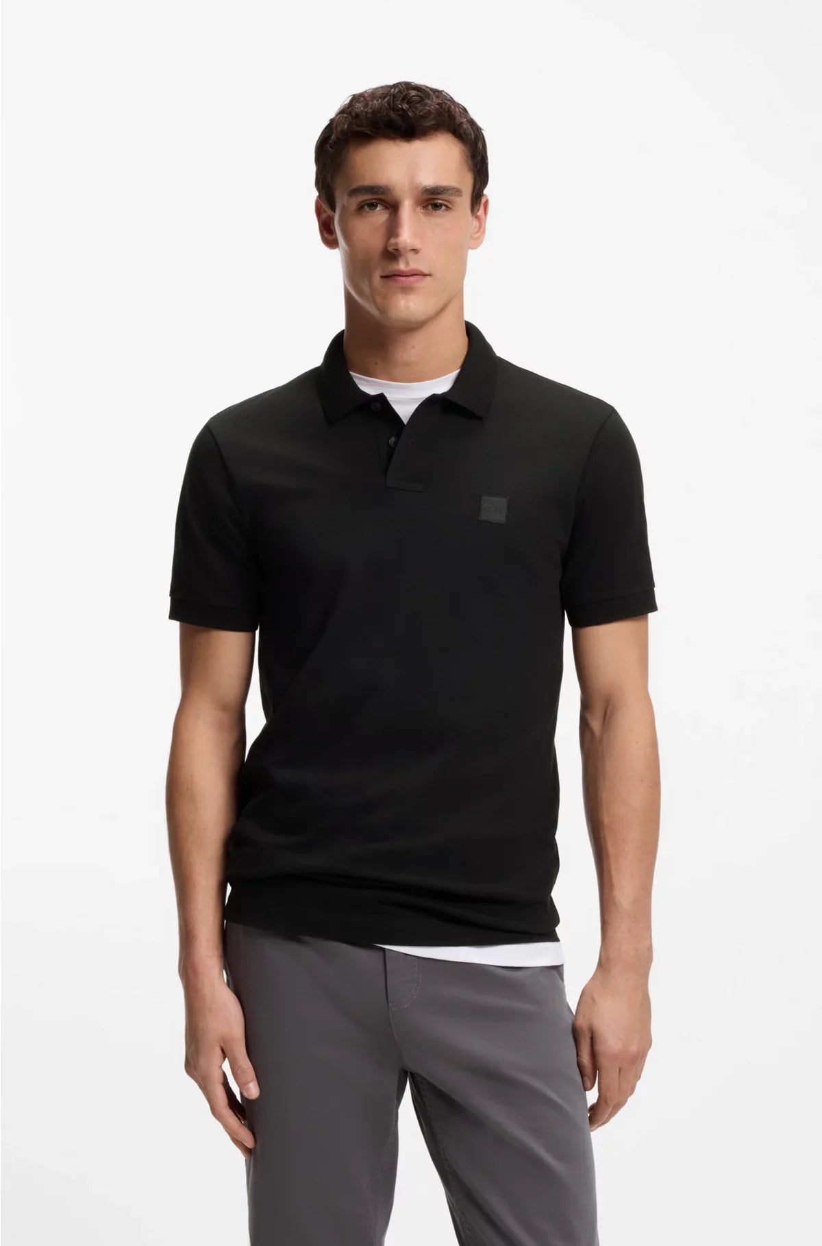STRETCH-COTTON SLIM-FIT POLO SHIRT WITH LOGO PATCH