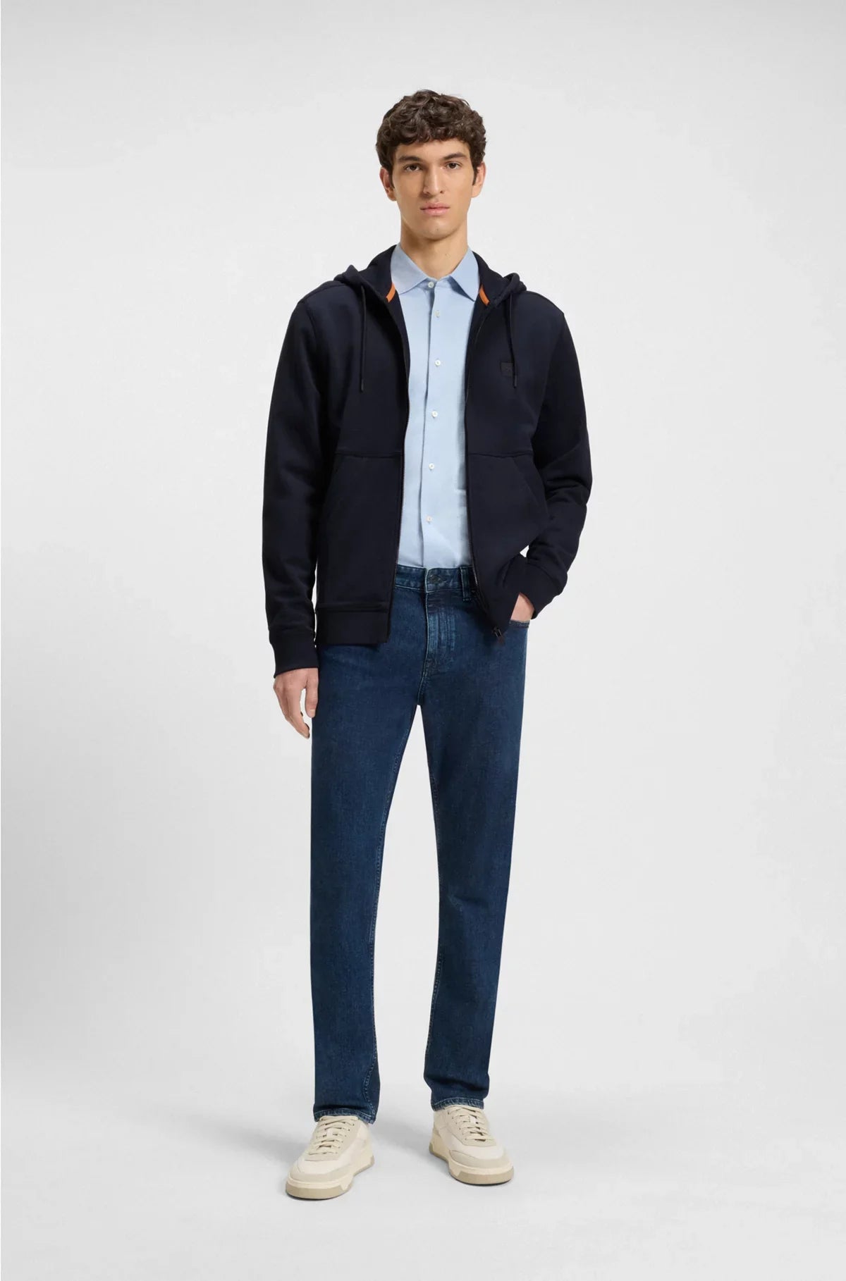 COTTON-TERRY ZIP-UP HOODIE WITH TONAL LOGO PATCH