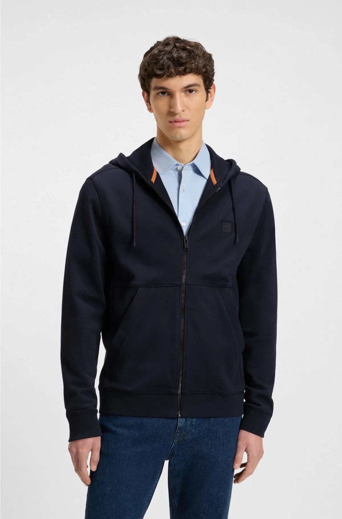COTTON-TERRY ZIP-UP HOODIE WITH TONAL LOGO PATCH