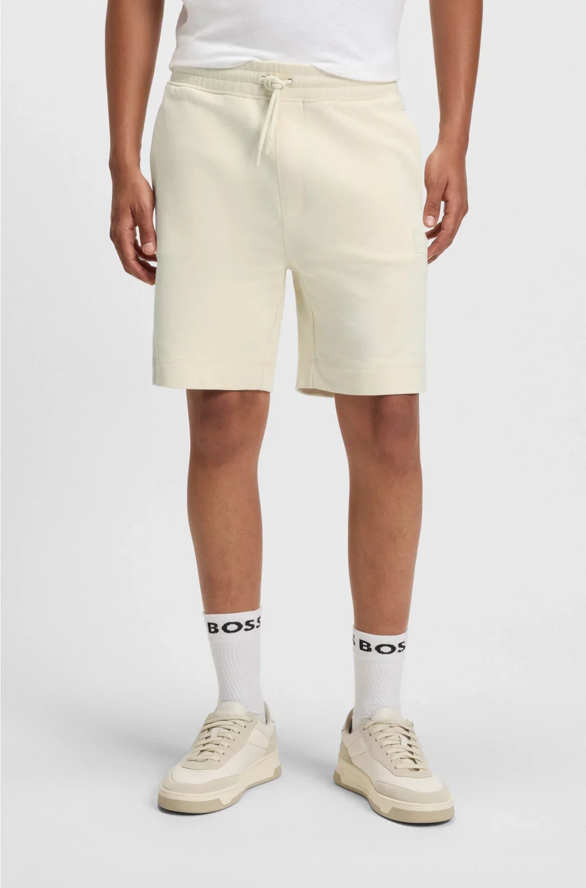DRAWSTRING SHORTS IN COTTON TERRY WITH LOGO BADGE