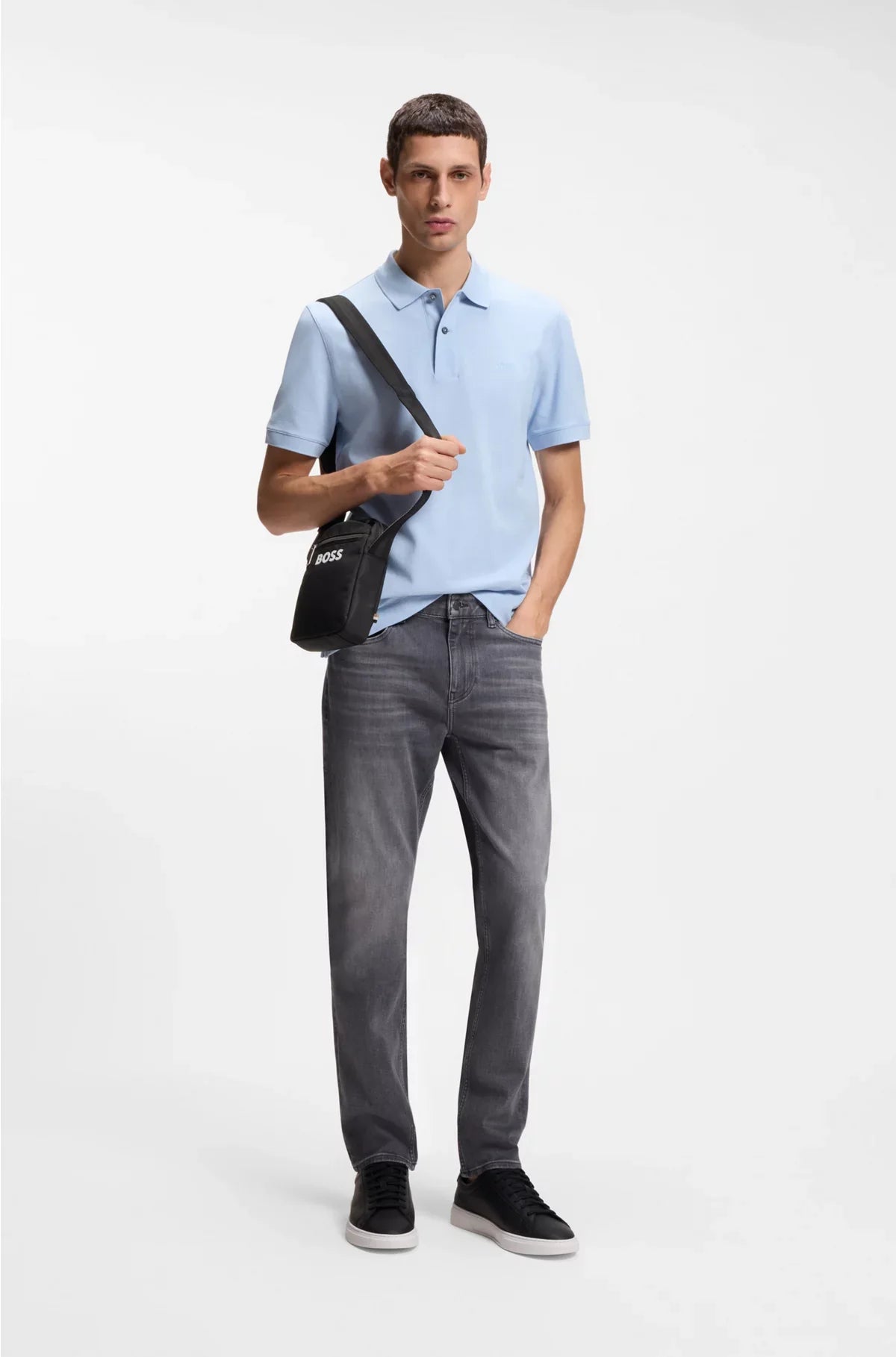 CROSSBODY BAG WITH CONTRAST LOGO AND SIGNATURE-STRIPE STRAP