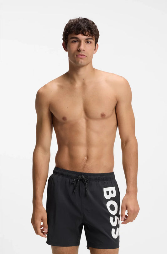 SWIM SHORTS WITH VERTICAL LOGO PRINT