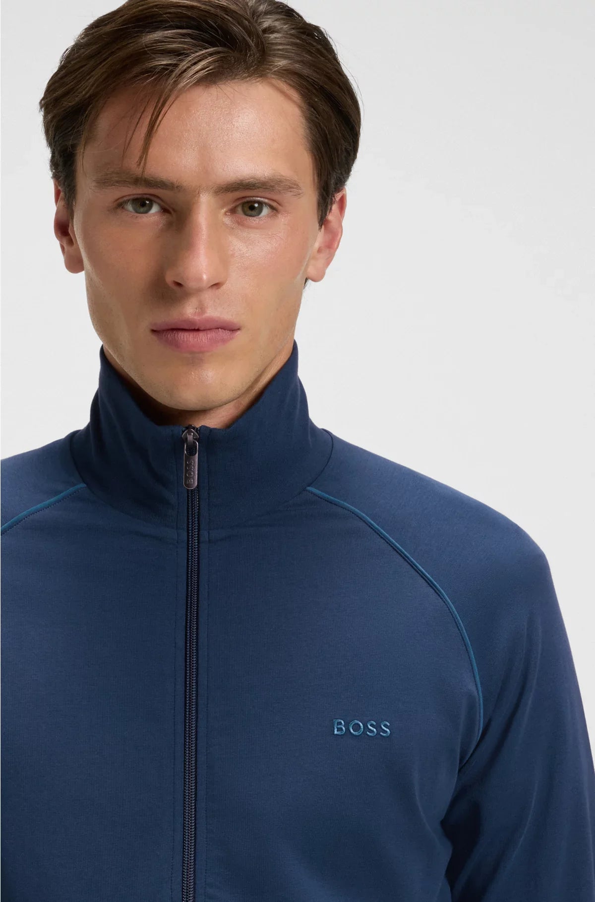 STRETCH-COTTON JACKET WITH PIPING AND LOGO